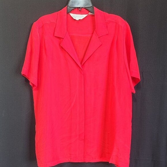 Nordstrom SILK Red Short Sleeve Blouse Top Collared Button Front Women's Size M - Picture 1 of 8